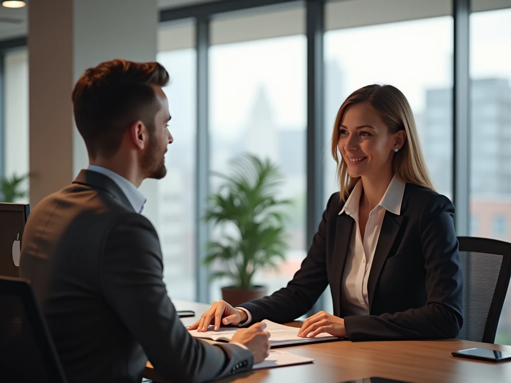 Besteucollection asiakaspalvelija neuvomassa asiakasta toimistossa Helsingissä